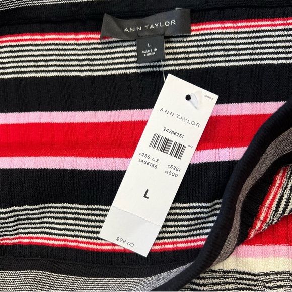 🆕 ANN TAYLOR STRIPED SWEATER PENCIL SKIRT IN BRIGHT SCARLET SZ LG - Picture 4 of 6